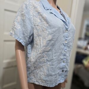 100% Linen .Joie Sky Blue Floral Button-Down Shirt